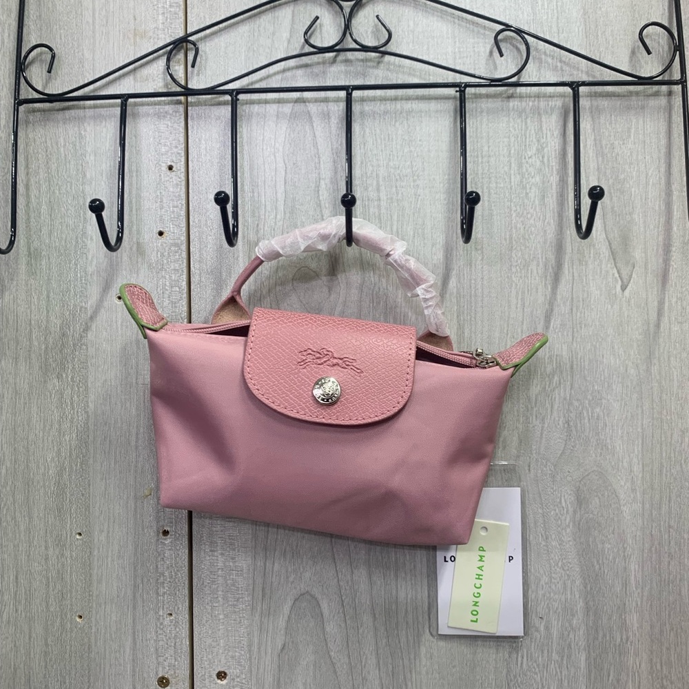 Longchamp Small Top-Handle Mini Bag in Dusty Rose with Green Trim